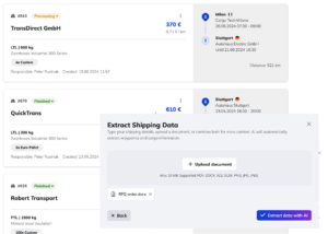 transport requests, ai data extraction, analytics & insights, shipping