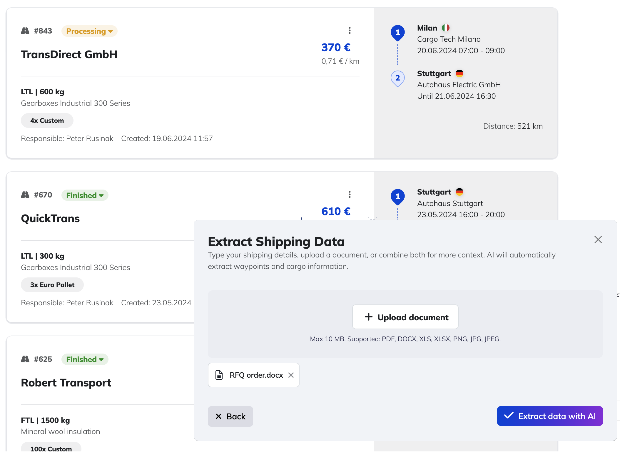 transport requests, ai data extraction