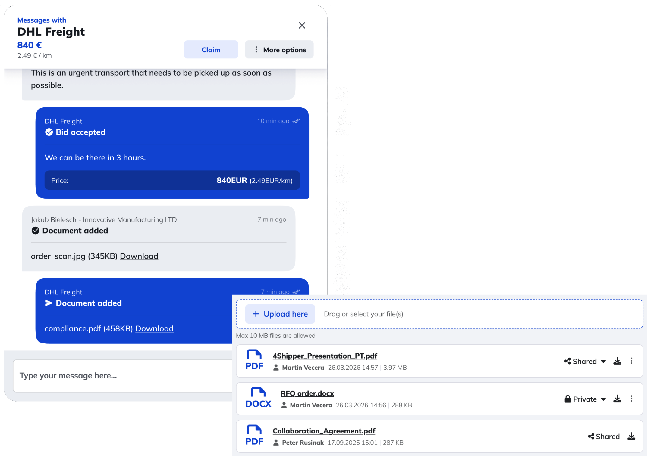 central communication and documentation exchange